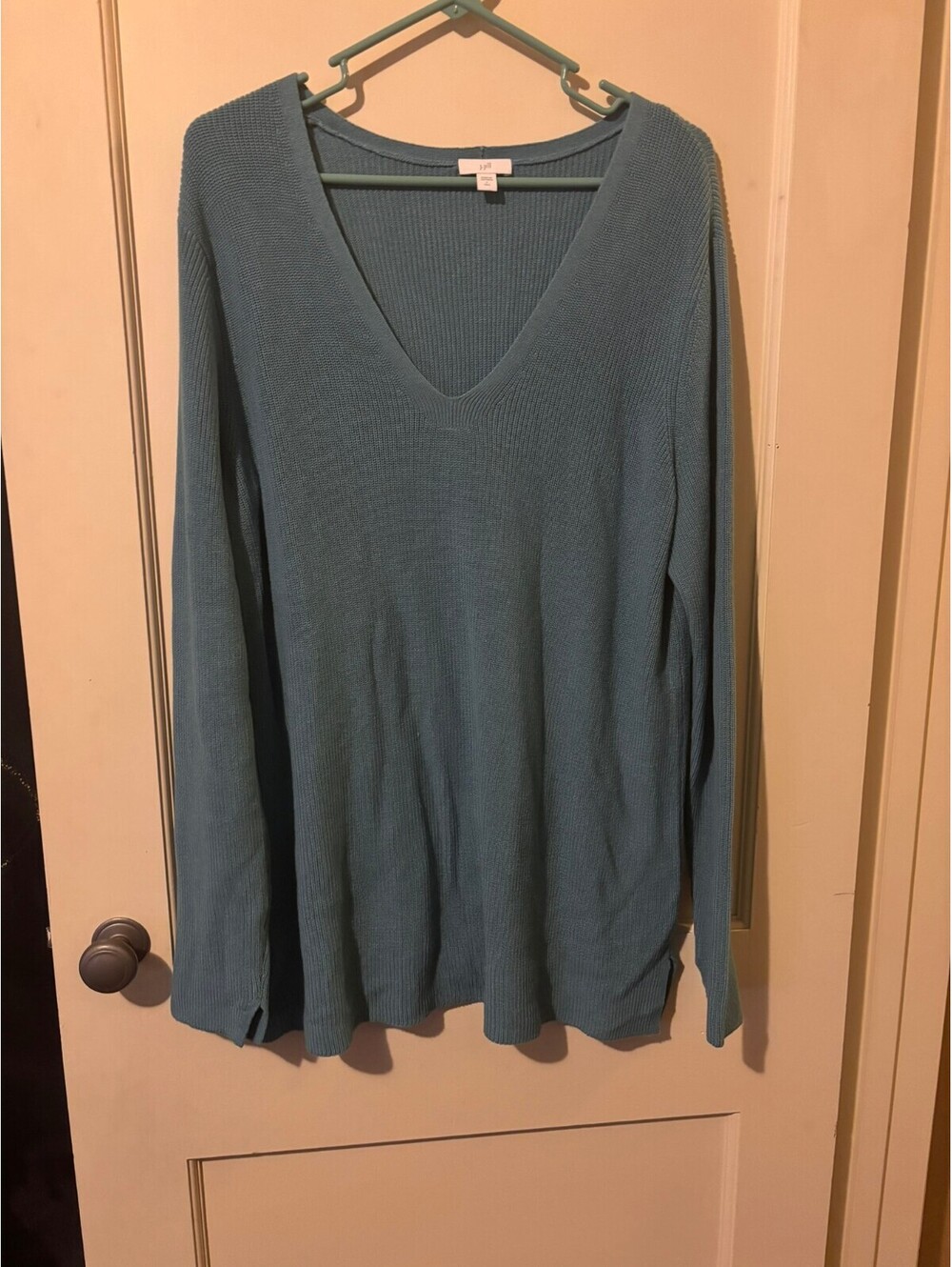 J.Jill teal ribbed V-neck sweater Large